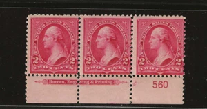 US Scott #279B type IV mint nh 2c red Washington strip of 3, pl# & imprint, og f - Picture 1 of 2