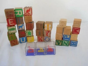 35 Vintage Plastic Peekaboo Wood Ridged Building Blocks Letter Numbers Pictures - Picture 1 of 6
