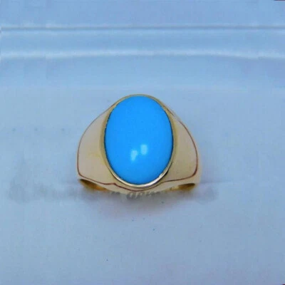 Solid 925 Sterling Silver Natural Sleeping Beauty Turquoise Gemstone Men's Ring - Image 1 of 4