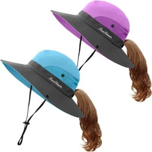 IYEBRAO 2 Pieces Kids Sun Hat with Ponytail Hole UPF 50 Summer Cap for Girls ... - Picture 1 of 8