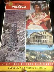 Original VTG 60s - 70s Iconic Poster Mexico Tourism General Motors 35”x 23 1/2” - Picture 1 of 8