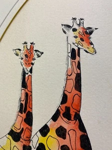 ORIGINAL M WILSON WATERCOLOR PAINTING SIGNED. GIRAFFES / RARE. - Picture 1 of 12