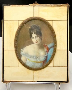 ANTICO DIPINTO MINIATURA DOPO GERARD RITRATTO OTTONE/ALTRO INCORNICIATO FIRMATO c1860 - Foto 1 di 7