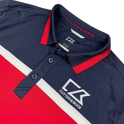 Cutter & Buck Men’s PGA Tour Logo Golf Performance Polo Shirt Navy/Pink • Large - Image 1 of 4
