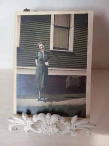 Antique Pretty Woman Day Dress Hand Tinted 1930s Photo Signed Grace - Picture 1 of 7