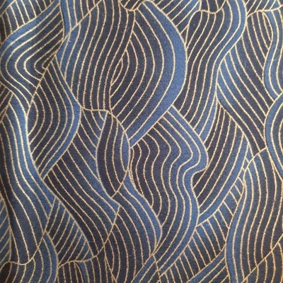Kona Bay Cotton Fabric 46" X 44" Blue Wavy Metallic Abstract Pattern 2006  - Image 1 of 4