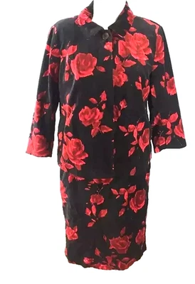 Blazer Traje Falda Mujer Terciopelo Floral Negro y Rojo Talbots Talla 8 Foto 1 de 4