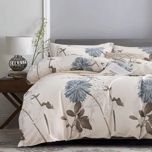 Comforter Queen Size, 600 Thread Count Cotton Brown Branches and Blue Flowers... - Picture 1 of 8
