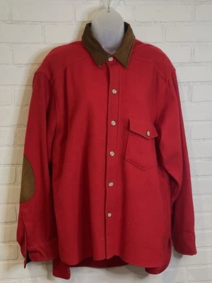 WOOLRICH wool flannel elbow patches camp shirt jacket LARGE |  vtg 80s 90s usa - Image 1 of 4