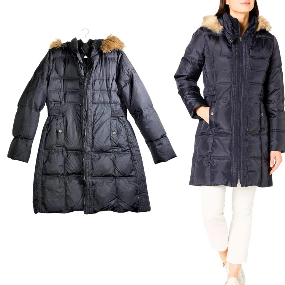 Abrigo Larry Levine Plumón Abrigo Imitación Piel Capucha Larga Parka Chaqueta Negro Mujer Talla L Foto 1 de 4