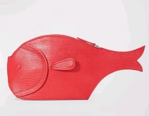 NUEVO STAUD Pesce Pescado Cuero Bolso sin asas Cartera en Rojo Rosa ¡¡RARO!!! - Imagen 1 de 4
