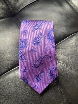 Nordstrom Silk Tie Necktie Purple Paisley Pattern Slim 3"x58.5" - Image 1 of 4