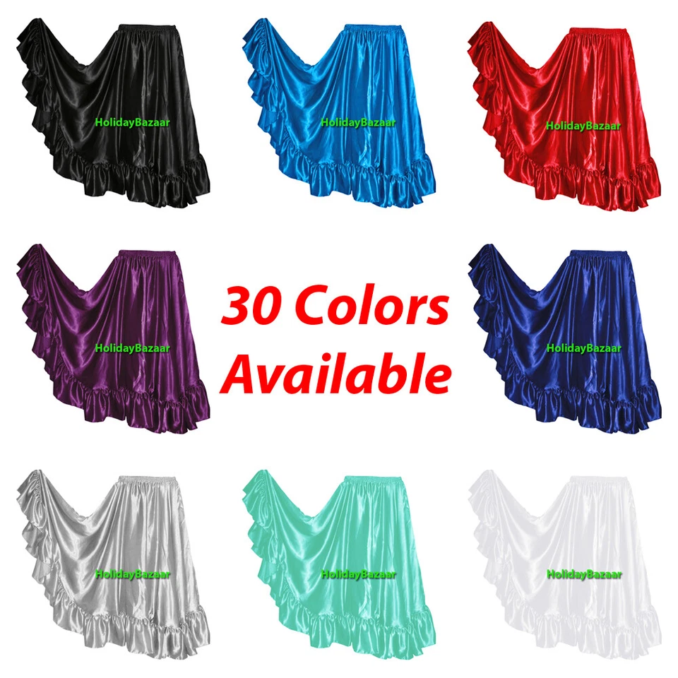 12码缎面弗拉门戈裙褶皱全圆肚皮舞Jupe部落吉普赛人 — 第 1/1 张图片