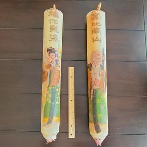 Antique Vintage Oriental Pillar Candle Oversized 2ft Hand Painted Temple Prop - Picture 1 of 12