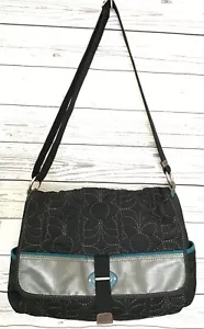 FOSSIL Key-Per Black Silver Soft Quilt Crossbody Messenger School Commuter Bag - Picture 1 of 12