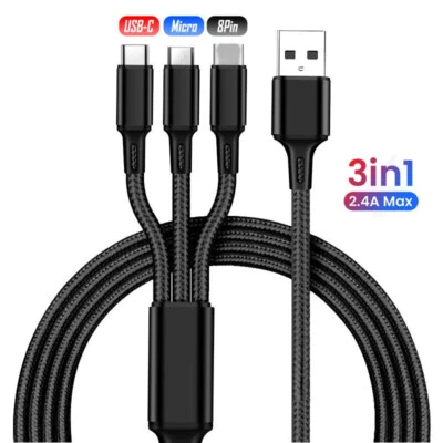 3 in 1 Fast USB Charging Cable Universal Multi Function Cell Phone Charger Cord - Image 1 of 4