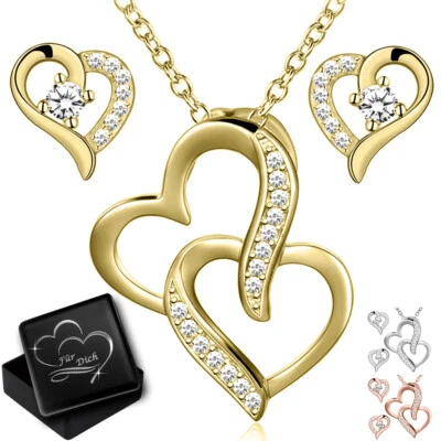 Herz Kette mit Ohrringe echt 925 Silber Halskette Schmuck-Set für Frauen Damen - Bild 1 von 4