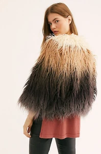 NWT M Free People FP One Terra Coat Ombre Fringe Shag Jacket Color Block Brown - Picture 1 of 4