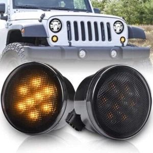 Pair Smoked LED Turn Signal Light Front Amber Lamp for Jeep Wrangler JK 07-18 - Imagen 1 de 12