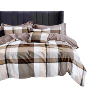 Set Cubrecama Matrimonio Y Fundas de Almohada A Pinturas Marrón, Beis Y Crema - Imagen 1 de 6
