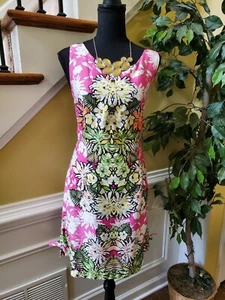 Tiana B Pink Green White Floral Shift Dress Exposed Zipper Size 10 Lined - Picture 1 of 12