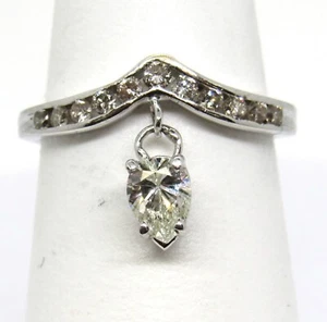 14k White Gold Channel Set Diamond Dangle Charm Enhancer Wrap Ring Size 4.75 - Picture 1 of 9