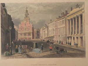 HISTORIC BOSTON~Old State House~State Street~Original Antique Aquatint Engraving - Picture 1 of 1