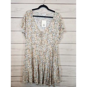 True Craft Women's Multicolor Floral Short Sleeve V-Neck Mini Dress Size 1X NWT - Picture 1 of 6