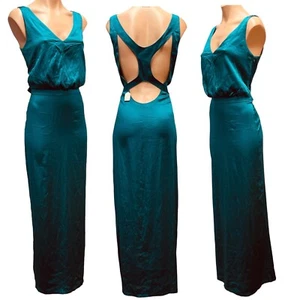NEU BARRON DUQUETTE langes Kleid Medium 35" Brust türkis Seide Satin * wie abgebildet siehe Bilder - Bild 1 von 16
