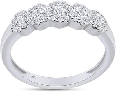 1/2ct Natural Diamond 5-Stone Halo Wedding Band Ring in 925 Sterling Silver - Image 1 of 4