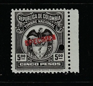 Colombia 1958 Consular Services 5 Peso Black/Green Specimen Revenue MNH - Picture 1 of 2