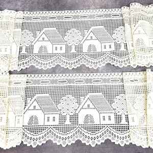 Vintage Häkelspitze Volant 2er Set Bauernhaus Landhaus Haus Baum Muster 12x72" - Bild 1 von 11