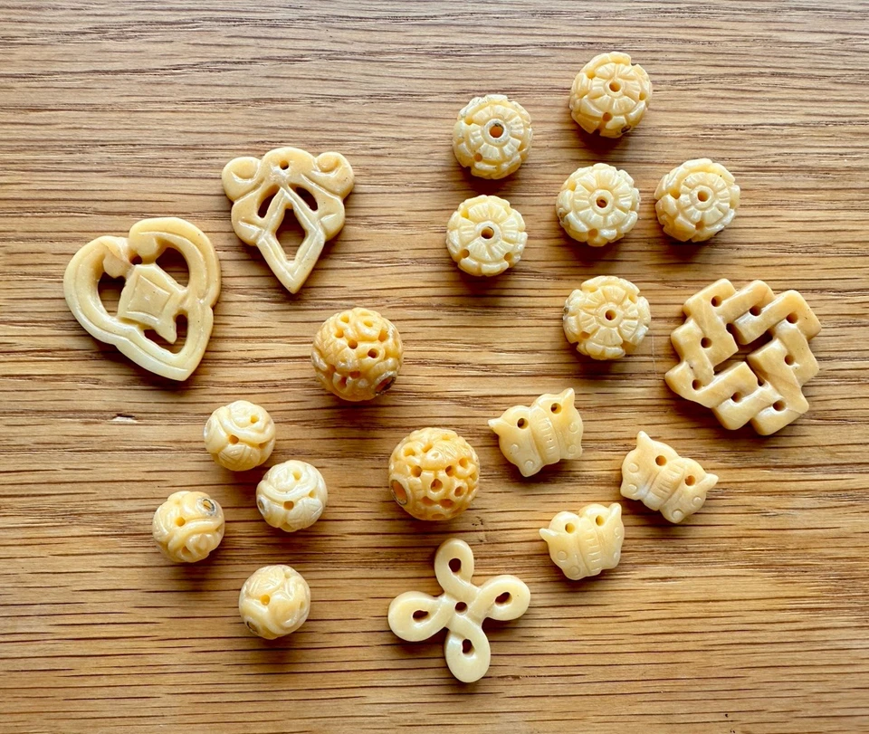 Lote de colgantes de cuentas de jade nefrita amarilla tallada china vintage Foto 1 de 4