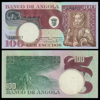 🇦🇴 Angola  100 Escudos 1973 Luis Vaz de Camões AA Prefix P 106  UNC - Image 1 of 4