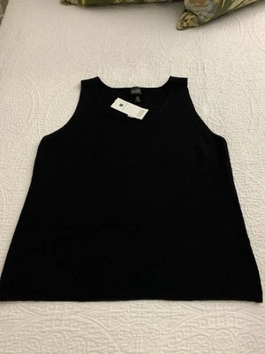 全新带标签 Eileen Fisher 黑色羊毛绉纱圆领外壳 XL 码 $118 — 第 1/4 张图片