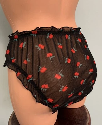 Nova Calcinha SHEER Whisper Chiffon Corte Alto Calcinha Curta Extra Grande 1X Rosas Vermelhas - Imagem 1 de 4
