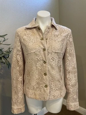 Peck & Peck Weekend Women Blazer Jacket Medium Cream Color Lace  - Image 1 of 3