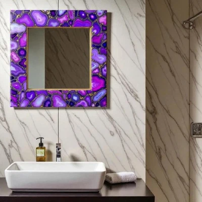 Handmade Purple Agate Square Wall Mirror Frame – Luxurious Natural Gemstone - Image 1 of 4