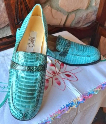 Mocasines sin cordones vintage turquesa imitación piel de serpiente talla 8,5 M nuevos sin caja Foto 1 de 4