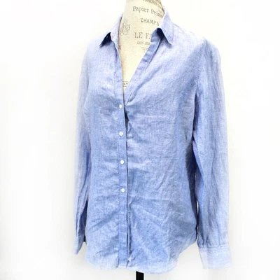 Brooks Brothers синий шамбре льняной блузка на пуговицах рубашка верхний офис размер 12 - Изображение 1 из 4