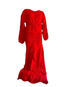 Handgefertigtes rotes Vintage Häkel Maxikleid von Henrietta Tanuska Beverly Hills CA - Bild 1 von 15