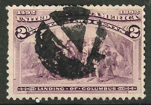 Sc #231 MASONIC or LETTER V Fancy Cancel 2 Cent Columbian 1893 US 78F72 - Picture 1 of 2
