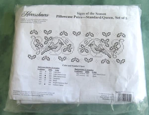 Signs of the Season Pillowcase Pair Standard Set of 5 Stamped to Cross Stitch - Picture 1 of 3