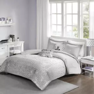 Intelligent Design Comforter Set Twin Polyester Geometric Grey/Silver 4-Piece - Picture 1 of 6