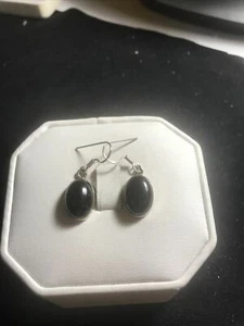 .925 Sterling Silver Onyx Drop Dangle Earrings (STER447) - Picture 1 of 6