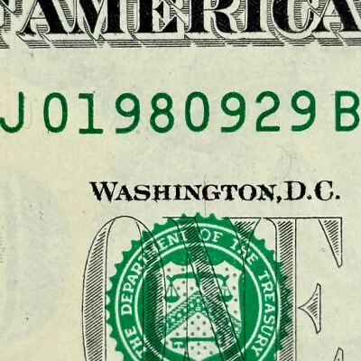 1980 September 29 Birthday Gift Anniversary Dollar Fancy Serial Number Note $1 - Image 1 of 3