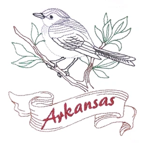 STATE BIRD-ARKANSAS-MOCKINGBIRD MACHINE EMBROIDERED FLOUR SACK DISH TOWEL - Picture 1 of 2