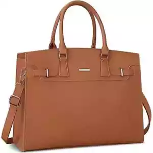 Laptop Bag for Women Waterproof Lightweight Leather Tote Bag Brown - Picture 1 of 6
