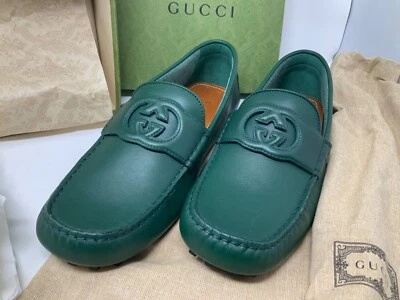 Zapatos Mocasines GUCCI INTERLOCKING G LOGO Cuero Verde Para Hombre DRIVER Talla 8.5 Foto 1 de 4