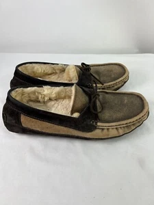 Mens UGG Byron Suede Moccasin Slippers Sz 12 Brown Shearling Lining - Picture 1 of 8